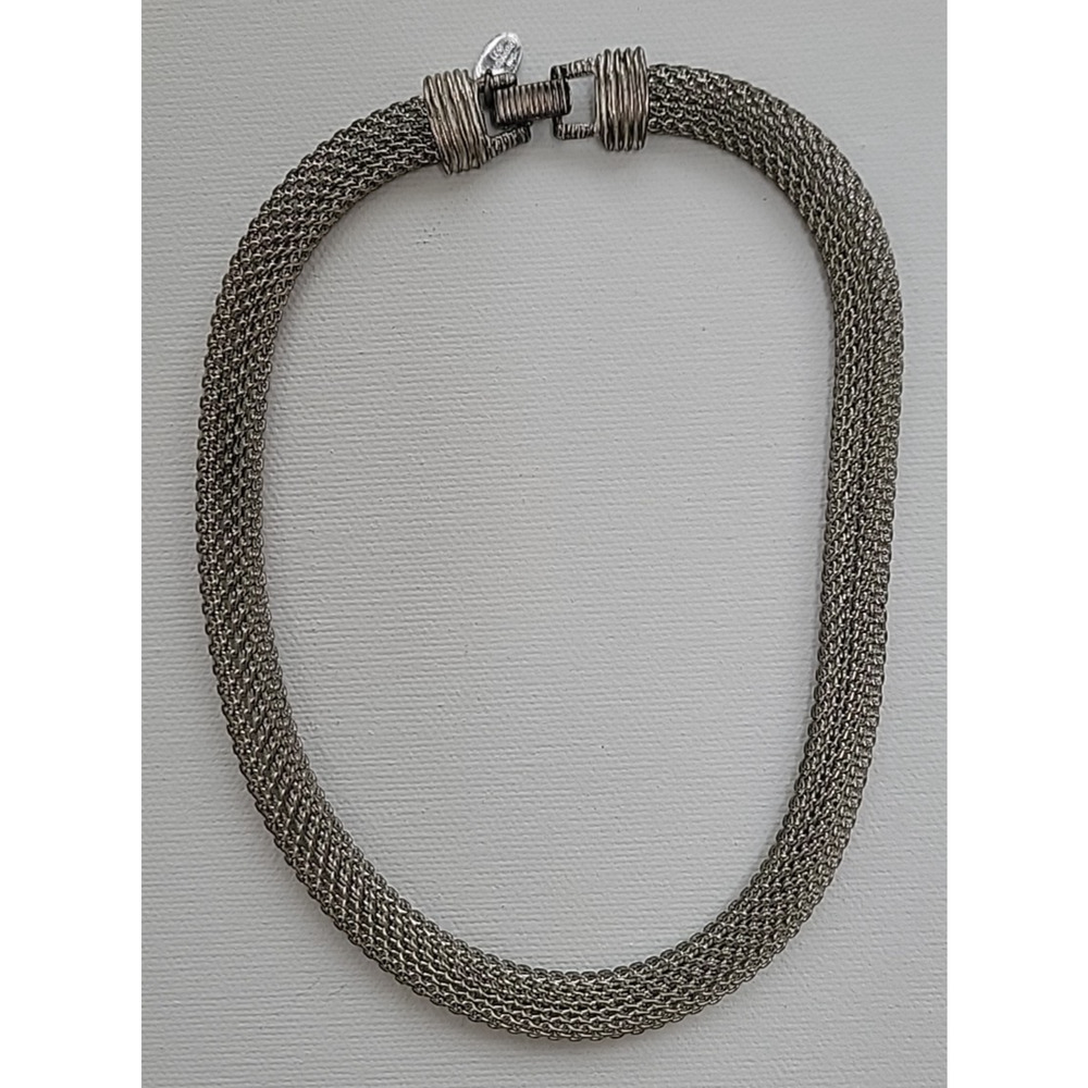 Vintage MESH CHOKER NECKLACE LES BERNARD SILVER TONE Flexible Collar Statement